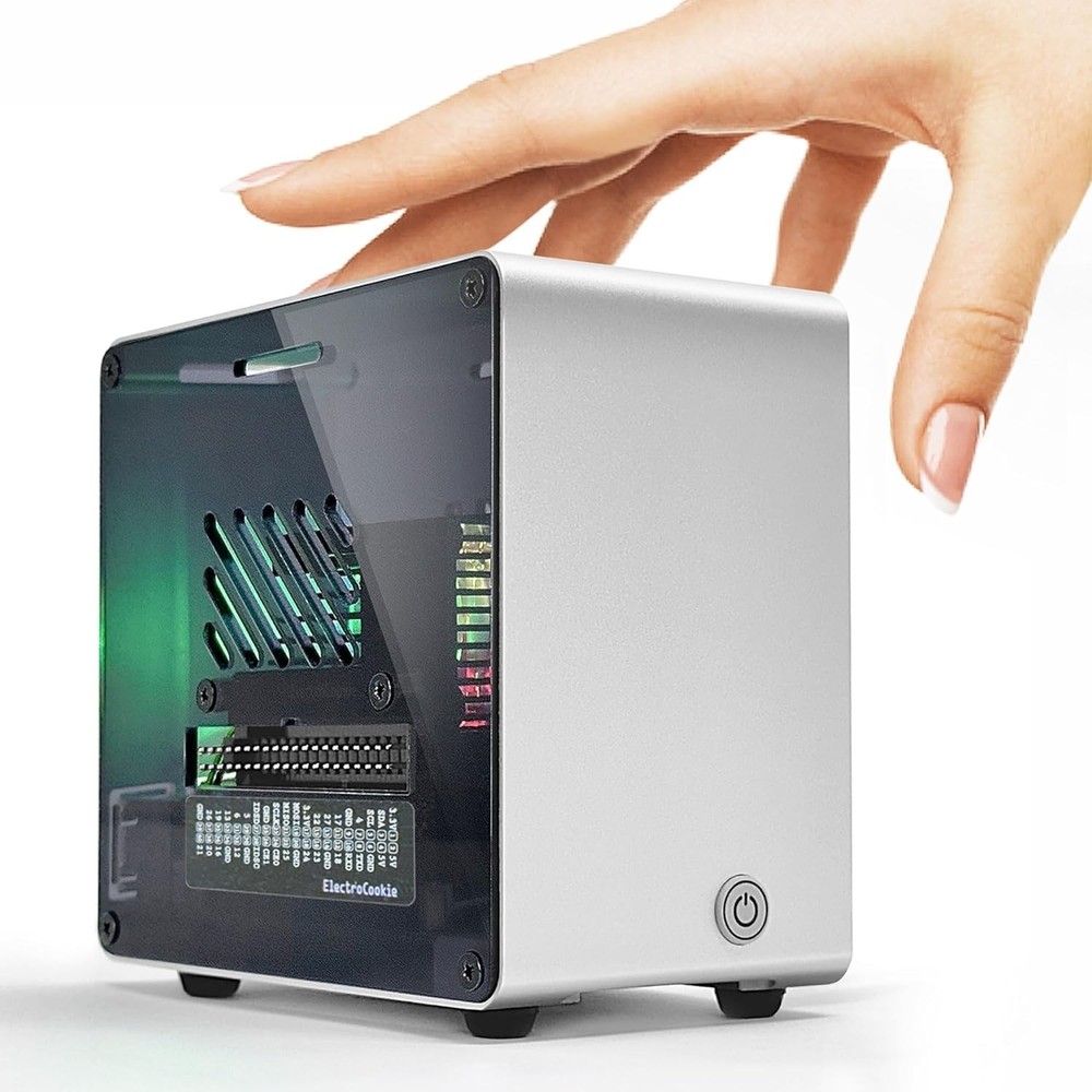 Mini Tower Case with RGB Fan for Raspberry Pi 5 - Silver