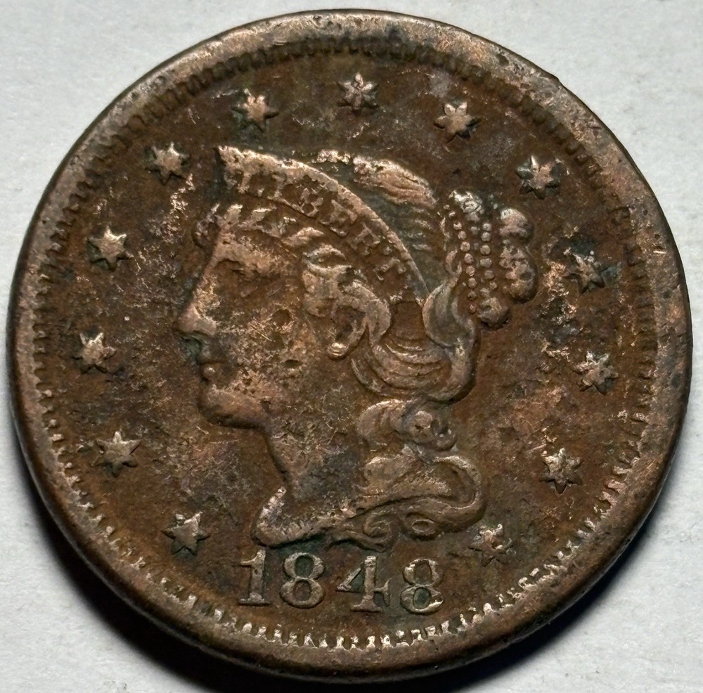 1848 Braided Hair Large Cent — Circulated Det.