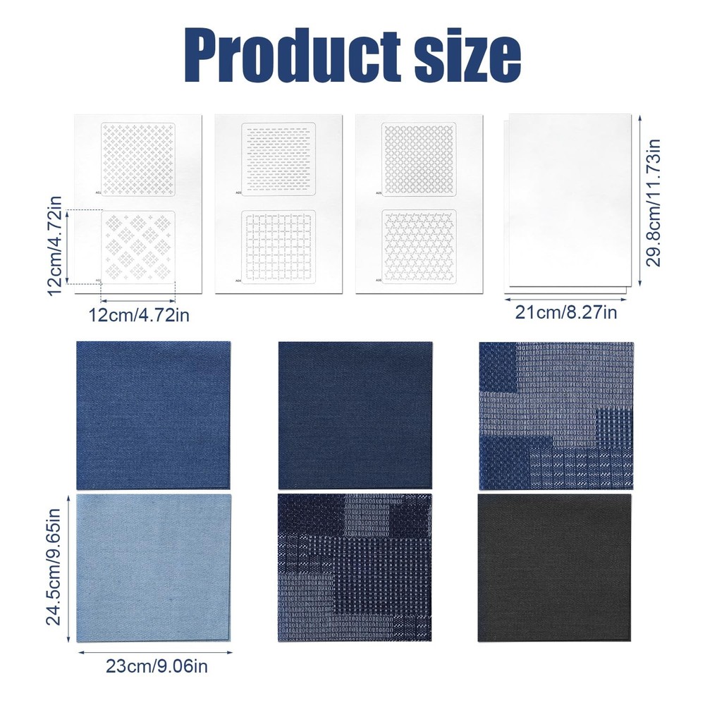 Sashiko Kit, Soluble Stencil Thread and Needles Colourful