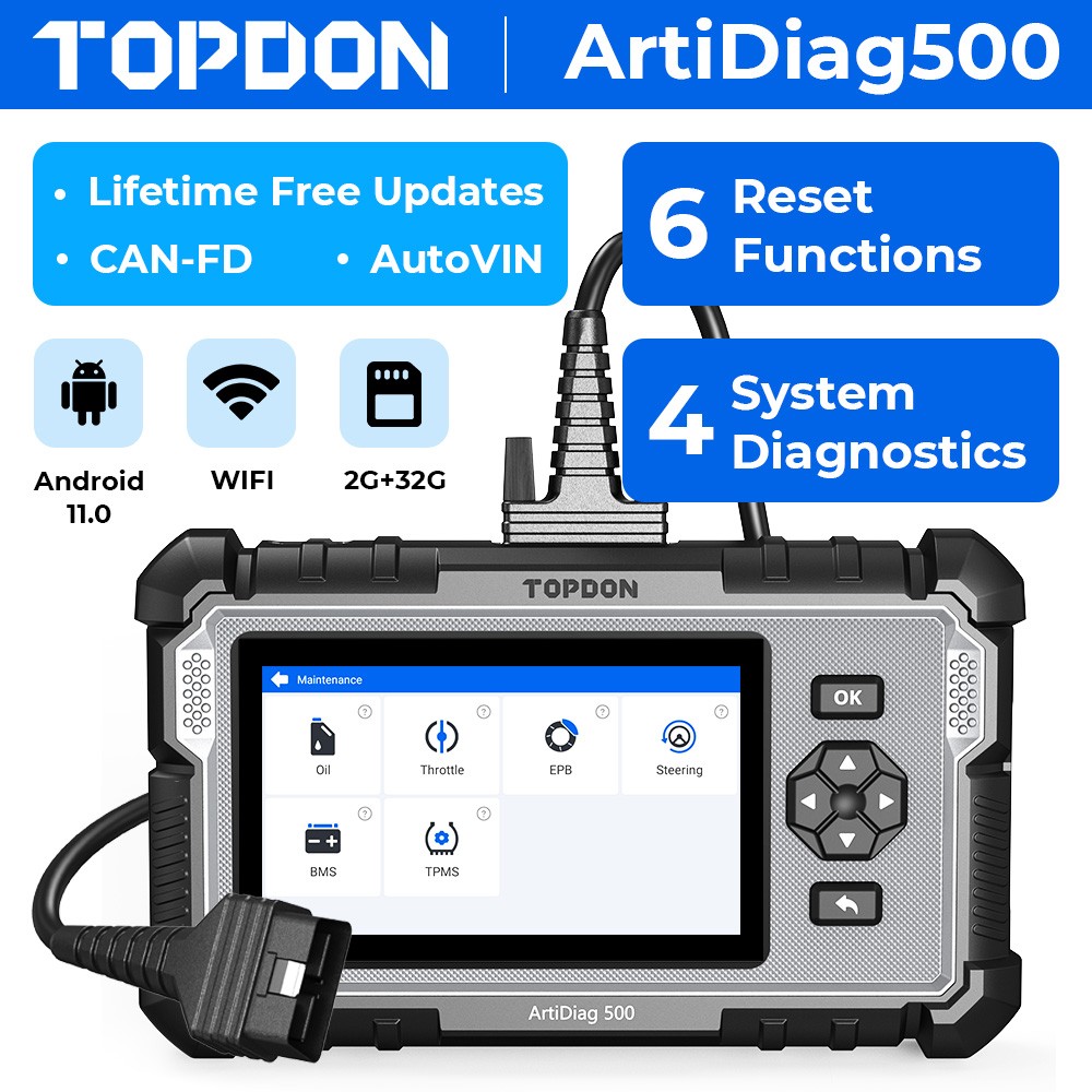 TOPDON Scanner AD500 Car OBD2 Code Reader Diagnostic Scan Tool with CAN FD FCA