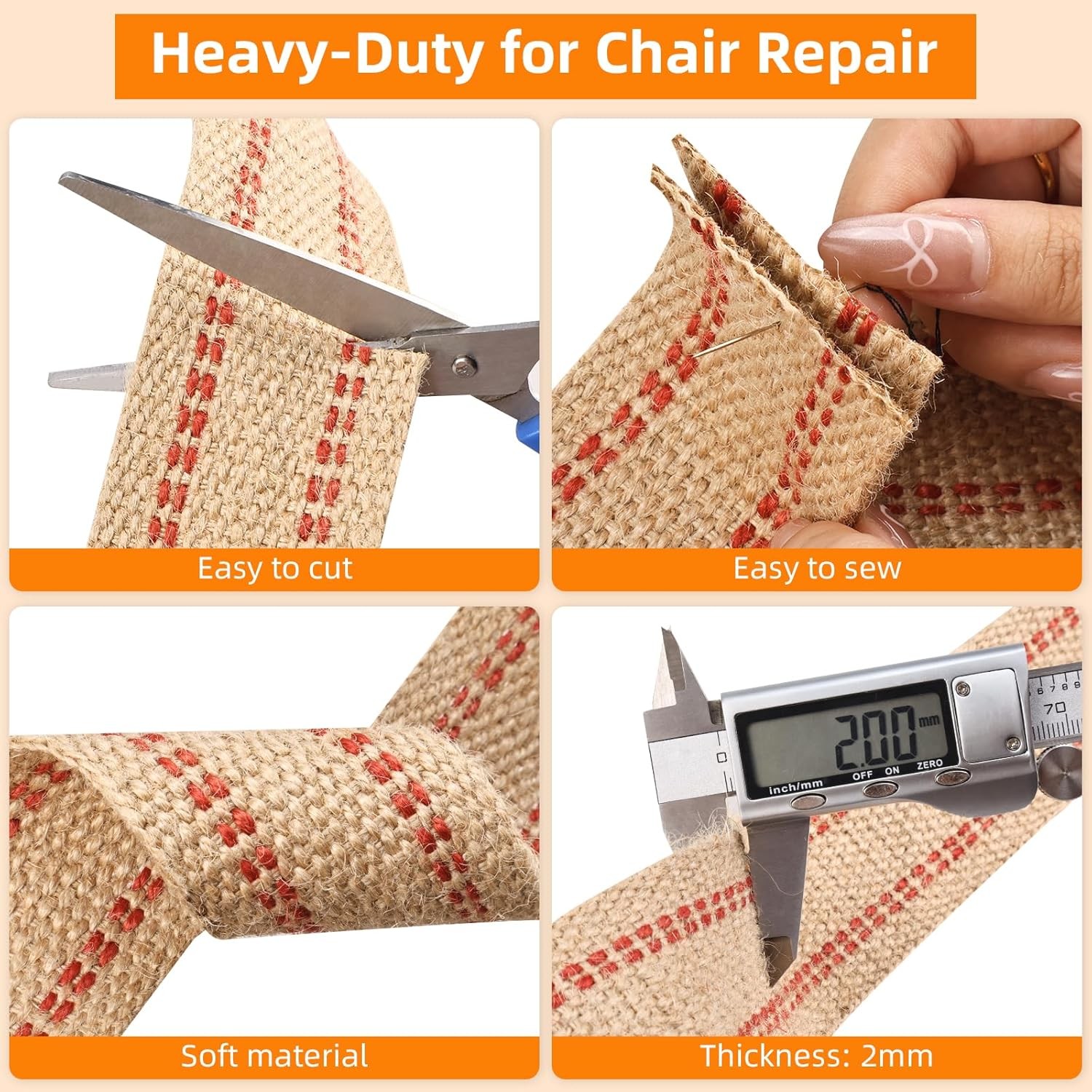 Upholstery Webbing Jute Black/Red Stripe 2" Width 33 Yards 11 lbs Heavy Duty