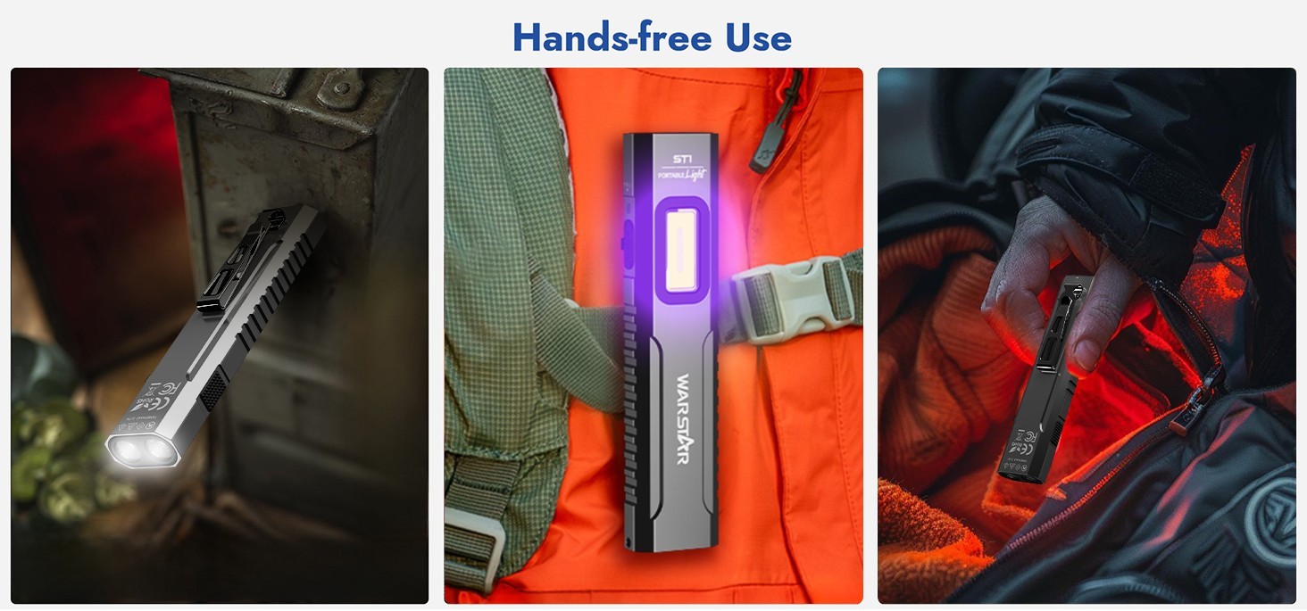 WarStar 1500 Lumen Rechargeable USB-C Flat EDC Flashlight Multi-Function Light