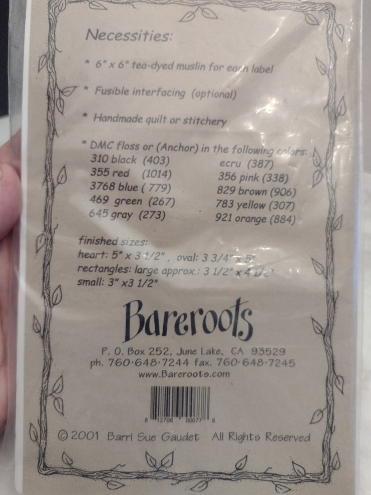 Bareroots Pattern #77 Quilt & Stitchery Labels Embroidered Quilt Labels