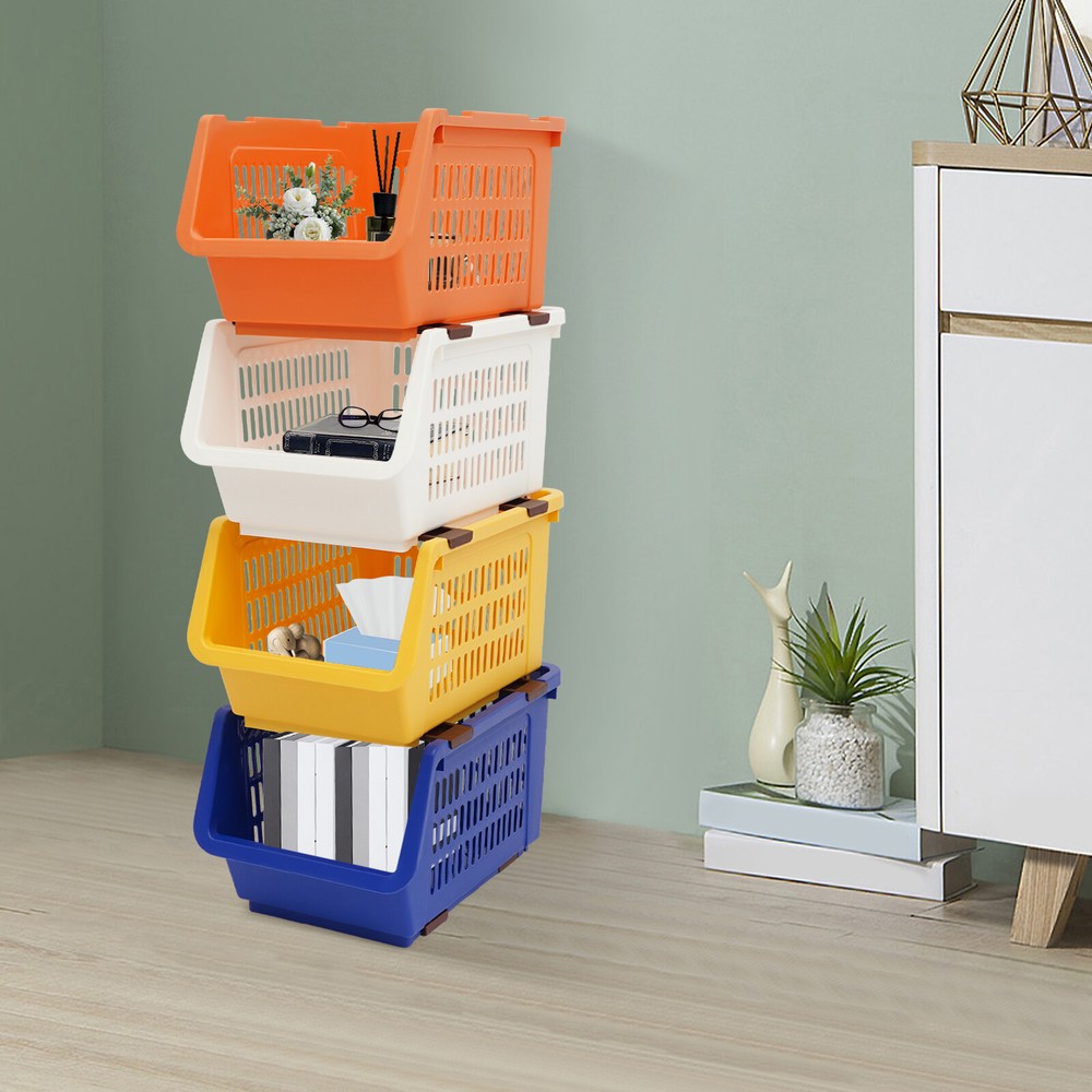 4 PCS Stacking Storage Baskets Modern Storage Bins Stackable Organizer Baskets