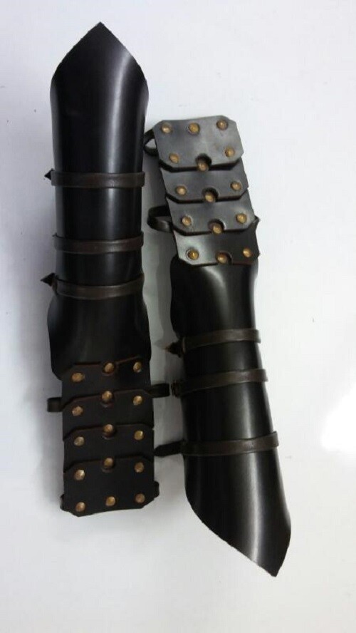 GOTHIC LEATHER ARMOR GAUNTLETS-LARP COSPLAY SCA