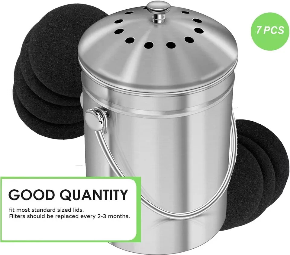 7 Pack Compost Bin Charcoal Filters round Indoor Kitchen Compost Bucket