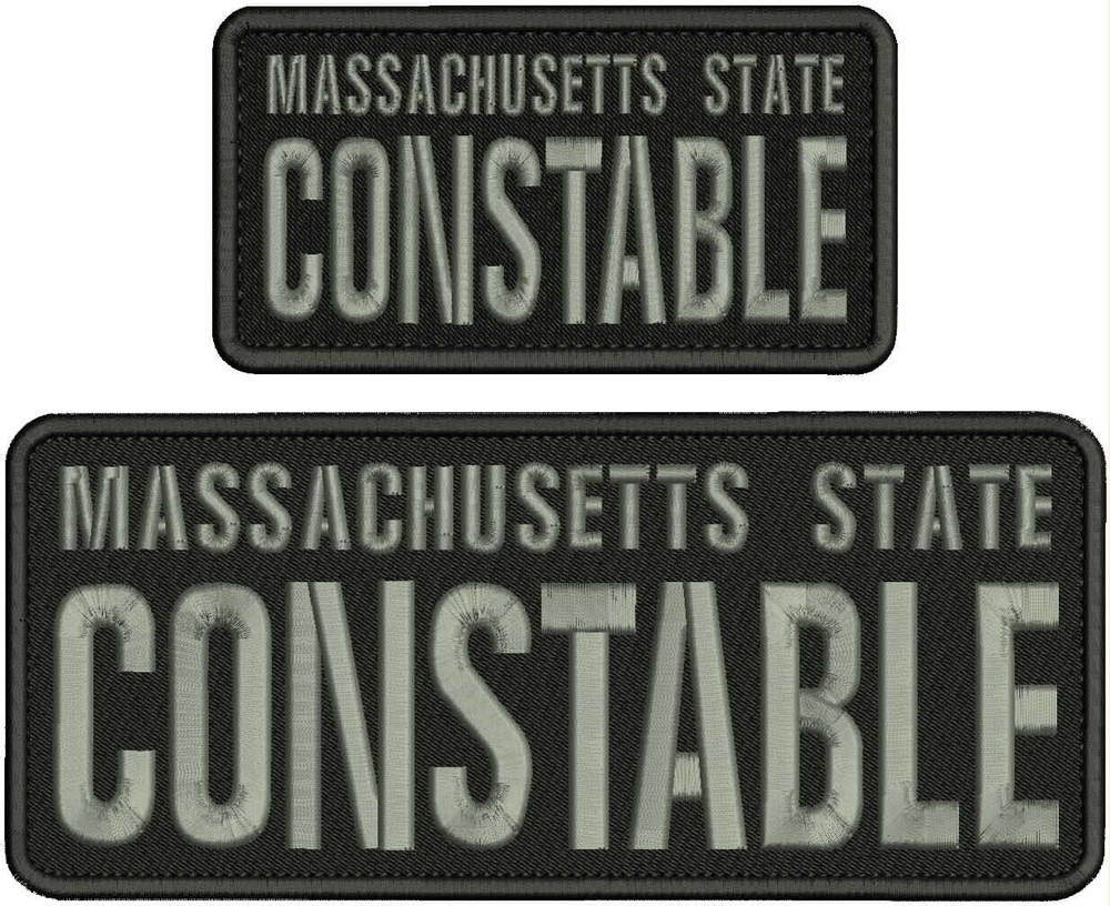 MSSACHUSETTS S CONSTABLE EMB PATCH 4X10 AND 3X6 HOOK ON BACK BLACK/GRAY