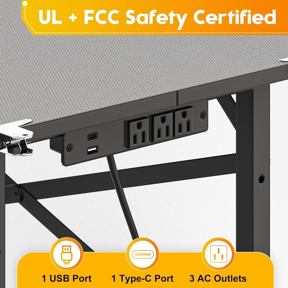 Small Adjustable Height Workbench，Iron Workbench W/ Power Strip 3 Outlets USB