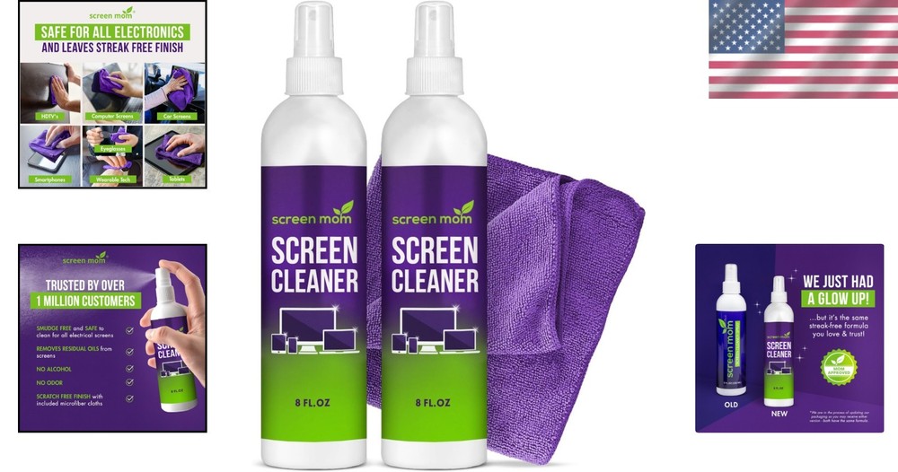 TV Screen Cleaner Spray and Cloth 2-Pack