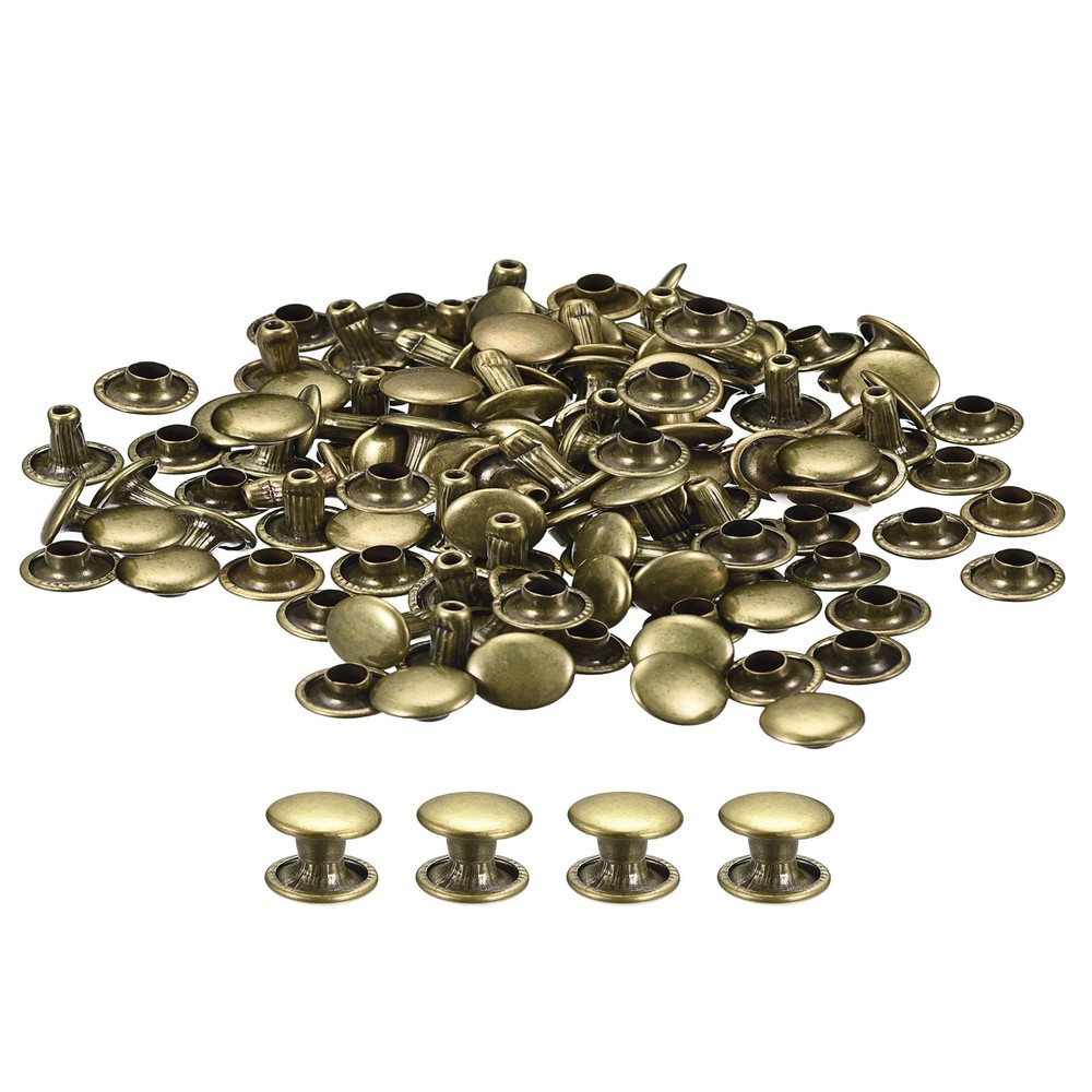 100 Sets Leather Rivets, 8x6mm Double Cap Rivets, Bronze Tone