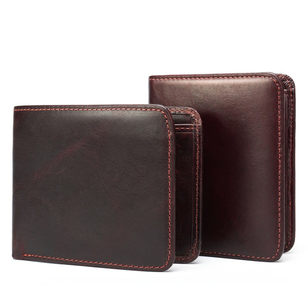 Mens Leather Bifold Wallet RFID Blocking Vertical Horizontal Brown