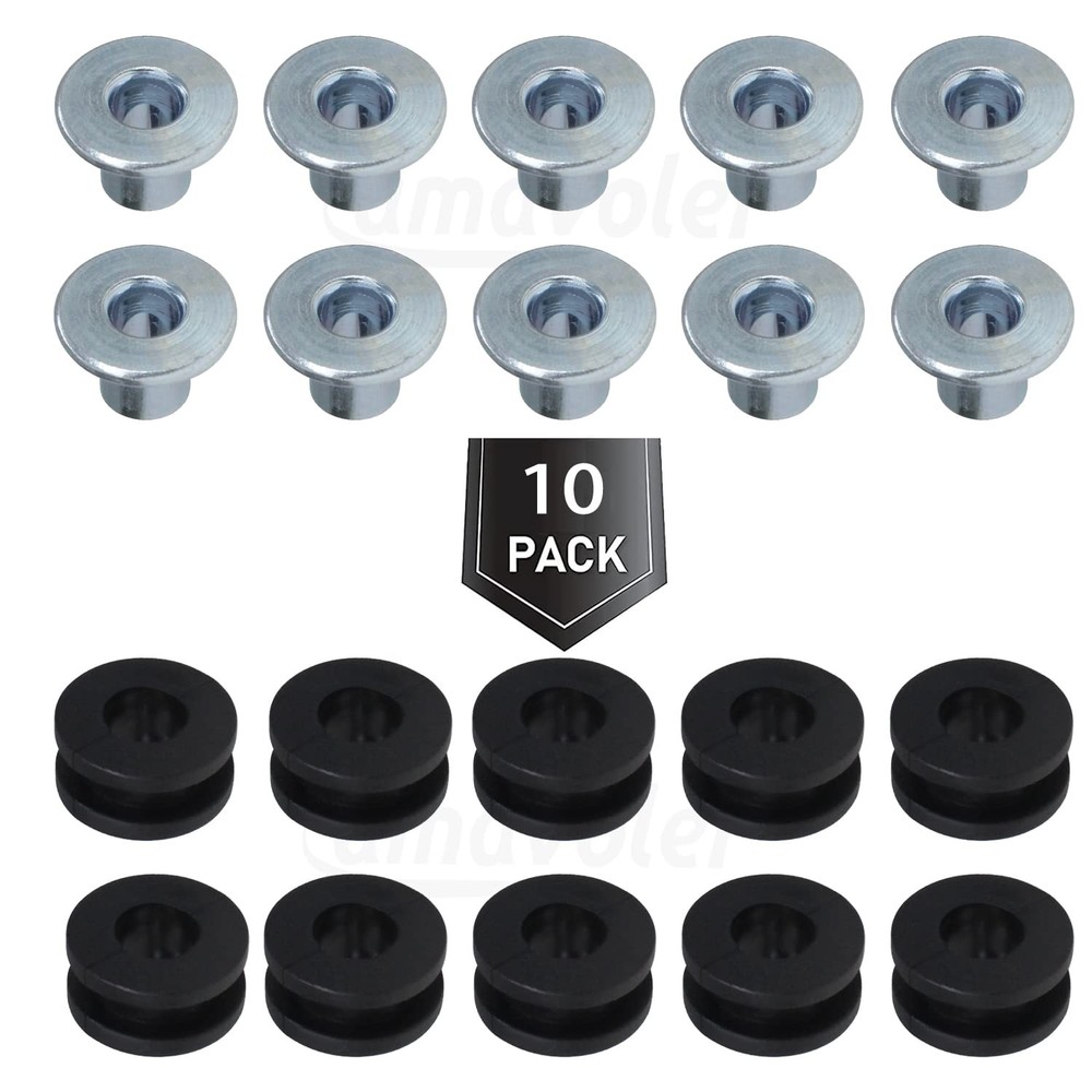 amavoler Motorcycle M6 Rubber Grommets Bolt 10 pcs, + black