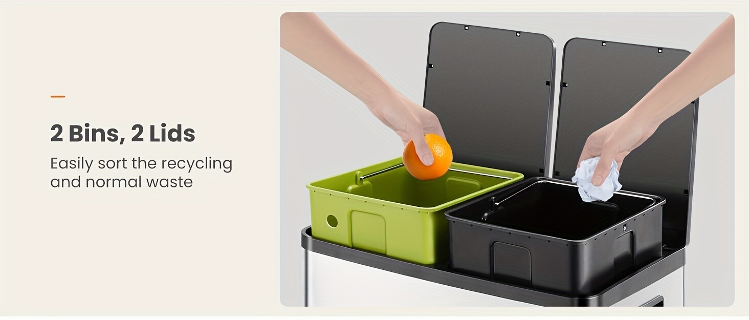 60 Liter Lid Trash Can Large Stainless Waste Bin Compartment Plastic 2x8 Gallon