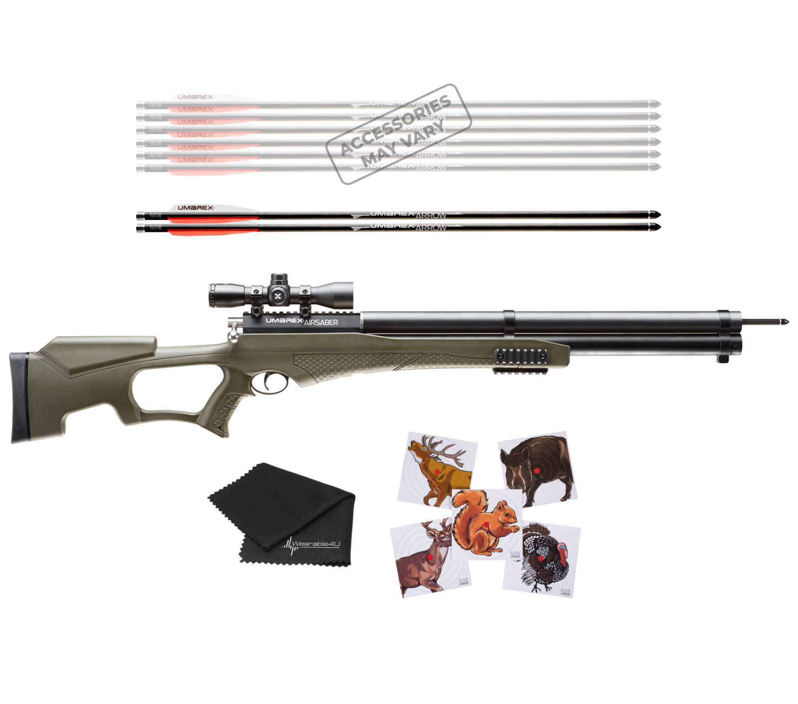 Umarex AirSaber Air Archery PCP Arrow 4x32 Scope Air Rifle and Wearable4U Bundle