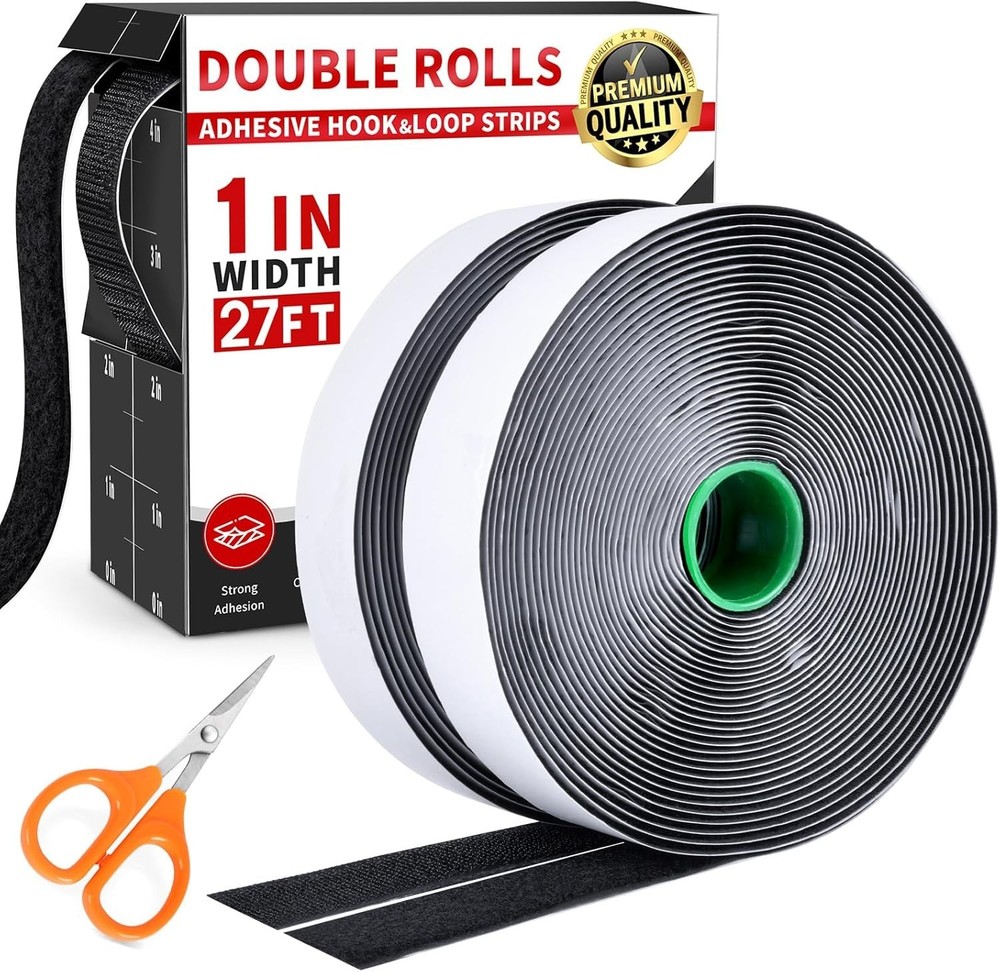 27Ft X 1 Inch Hook and Loop Strips with Adhesive, Double Sided Self Adhesive,