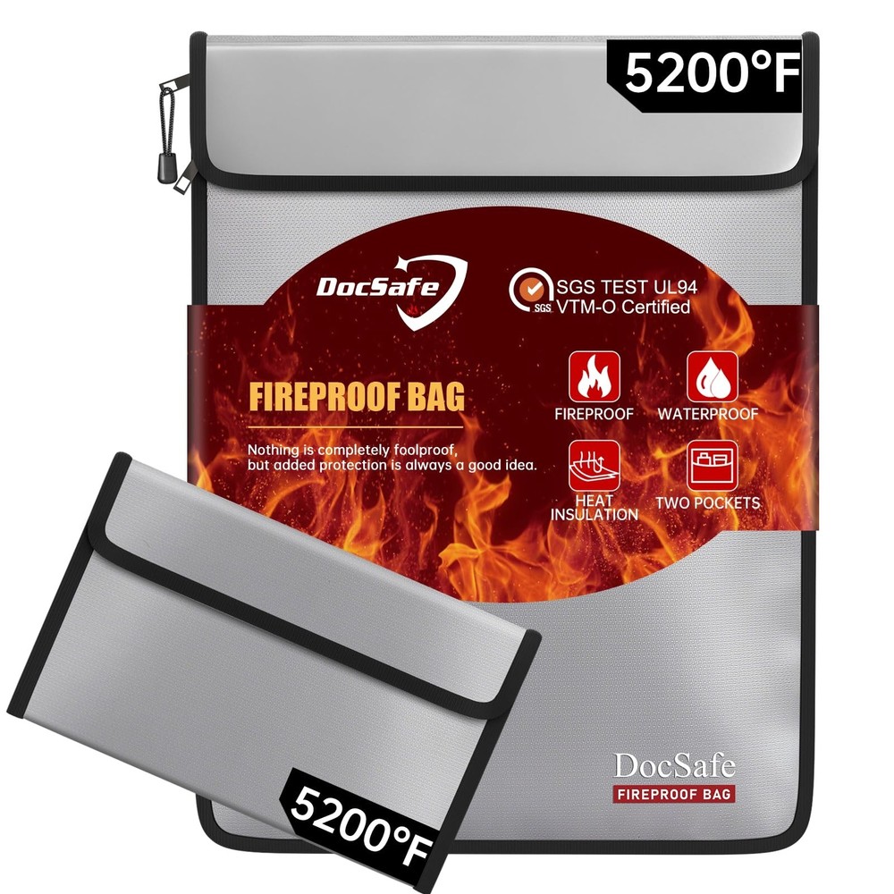 DocSafe Fireproof Document Bag (5200℉) with Fireproof Organizer Travel Cas