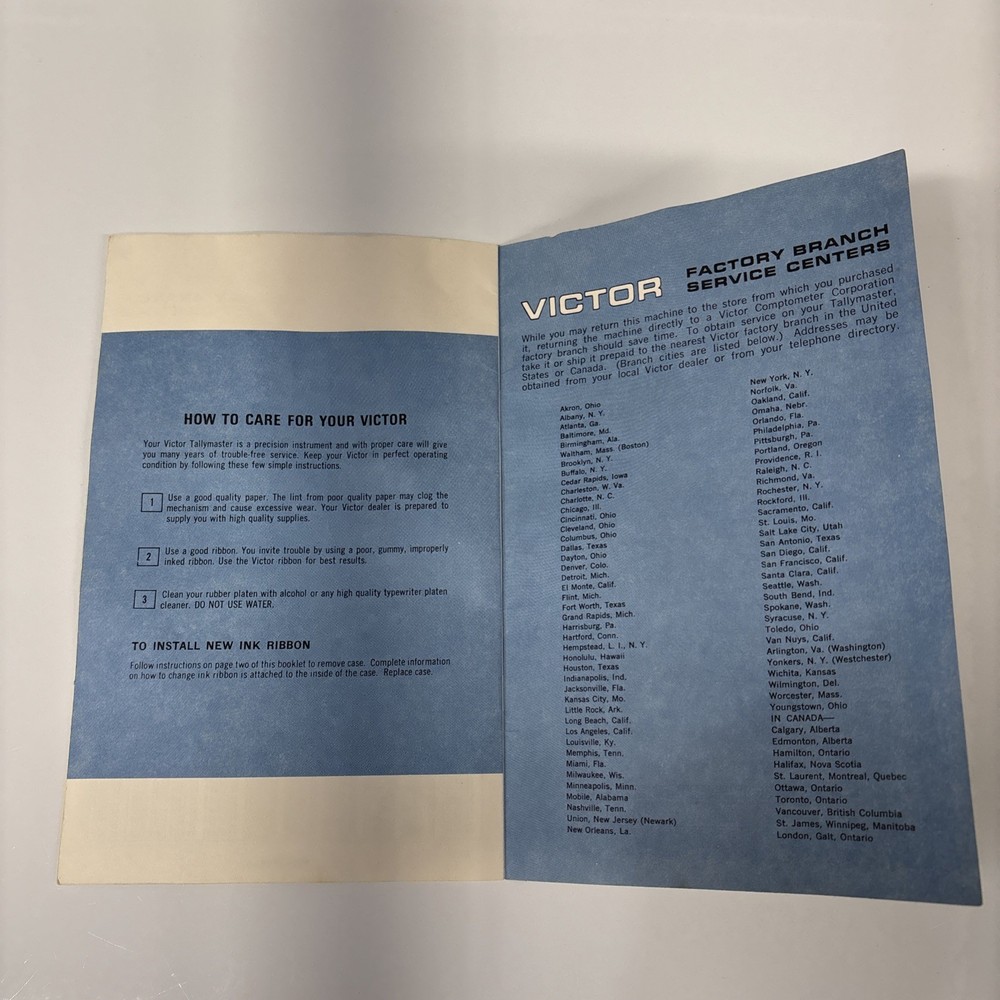 Victor Tallymaster 37-57-50 Adding Machine Owner’s Manual