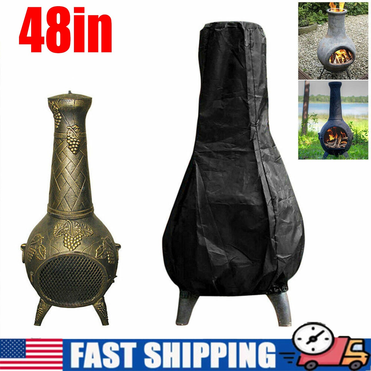 48inch Outdoor Patio Chiminea Cover Waterproof Protective Chimney Fire Pit Heate