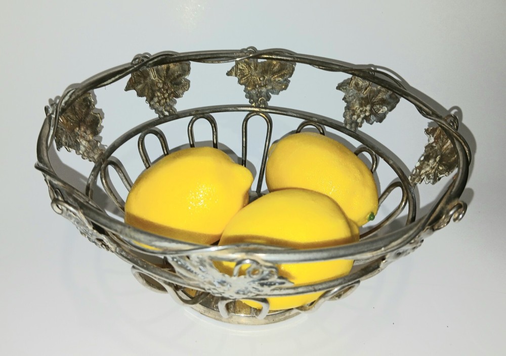 GODINGER Silver Plate Fruit Bowl Basket grapes/leaves/vines