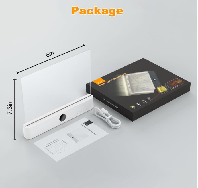 Rechargeable Flat LED Book Light Full Page Lamp with 3 Colors Timer Dimmable