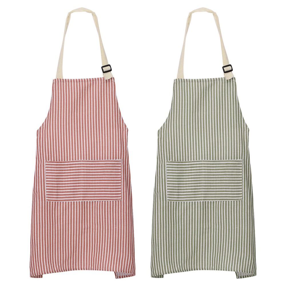 2Pack Kitchen Cooking Aprons Adjustable Chef Apron 2 Pockets Red/Grey Stripes