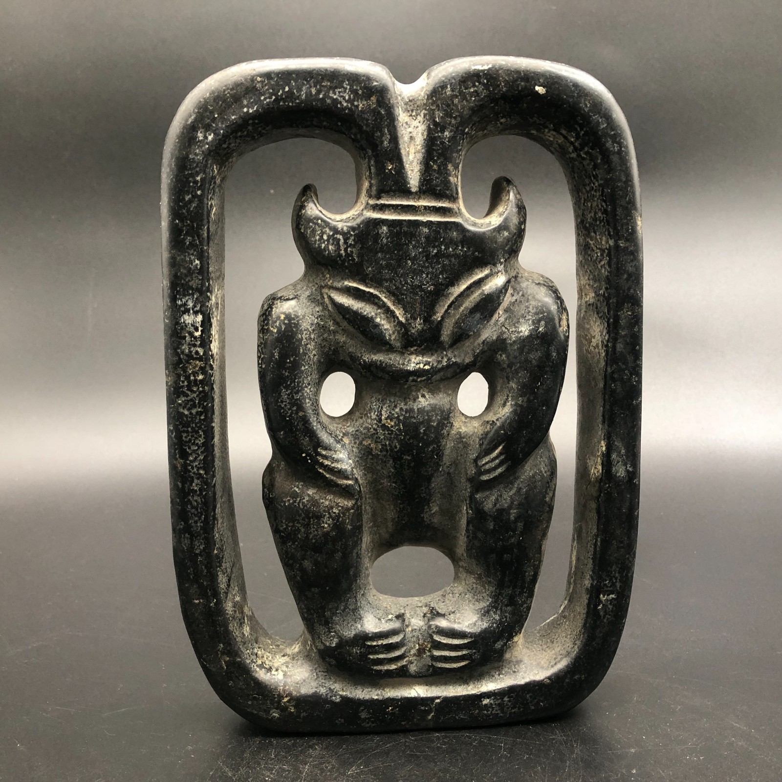 Old HongShan Culture Meteorite Jade Hand-Carved Sun God Helios Statue