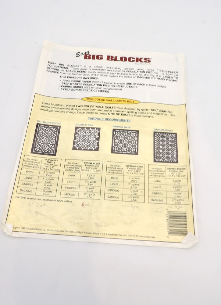McCall's Big Blocks Two-Color Wall Quilts Pattern
