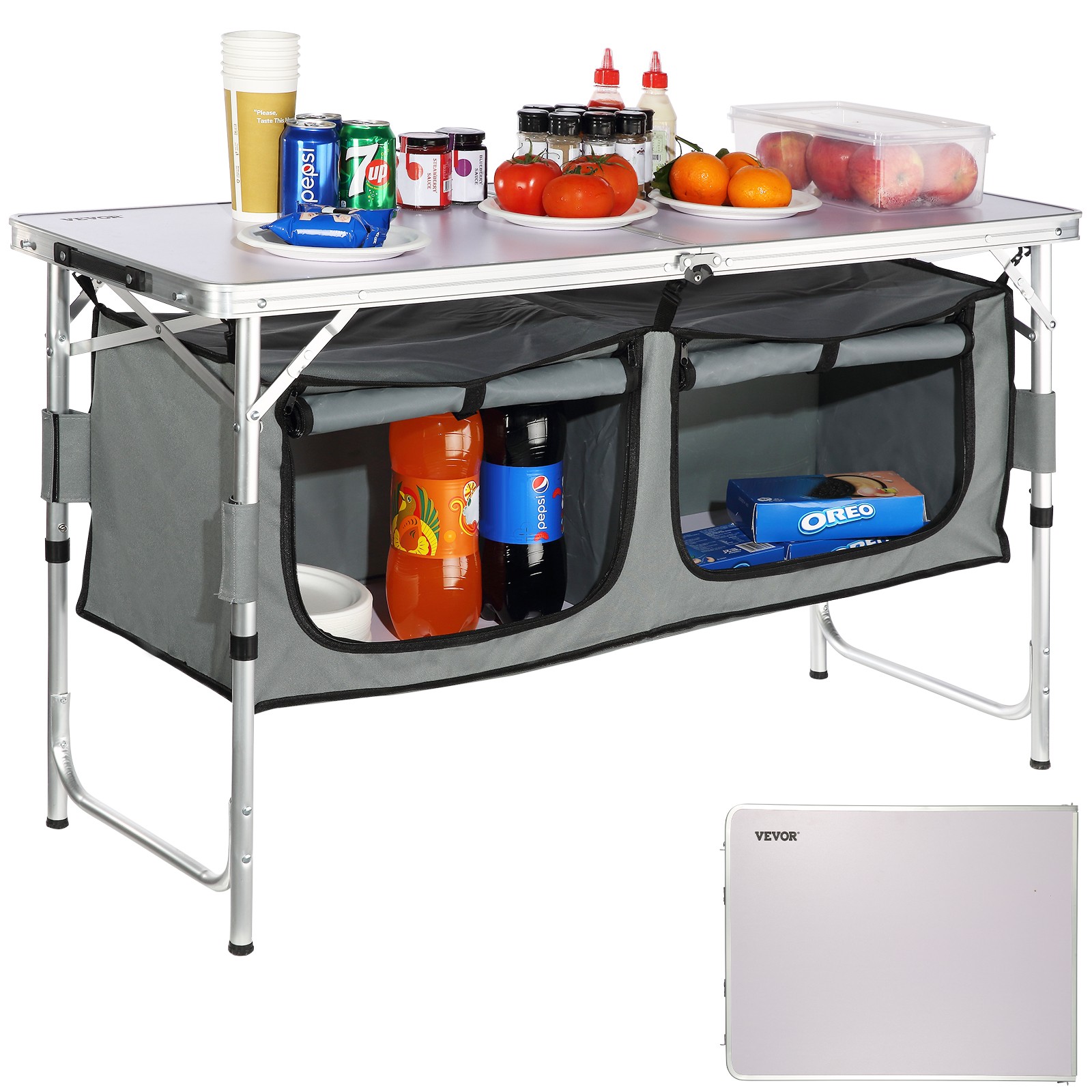 Camping Kitchen Table Folding Portable Cook Station 3 Adjustable Heights