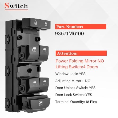 93571-M6100 Driver Side Master Power Window Switch Compatible with 2019 2020
