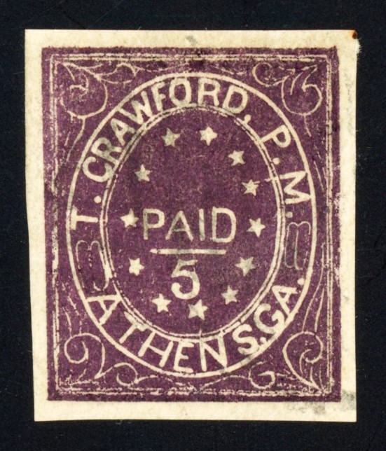CSA #5X1, 5c Athens, Georgia - Purple, USED, Extremely Fine, 1991 PFC - a "gem"