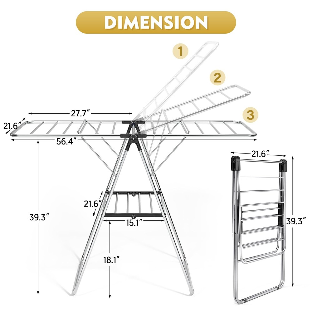 APEXCHASER Clothes Drying Rack, Drying Rack Clothing with Height-Adjustable, Fol