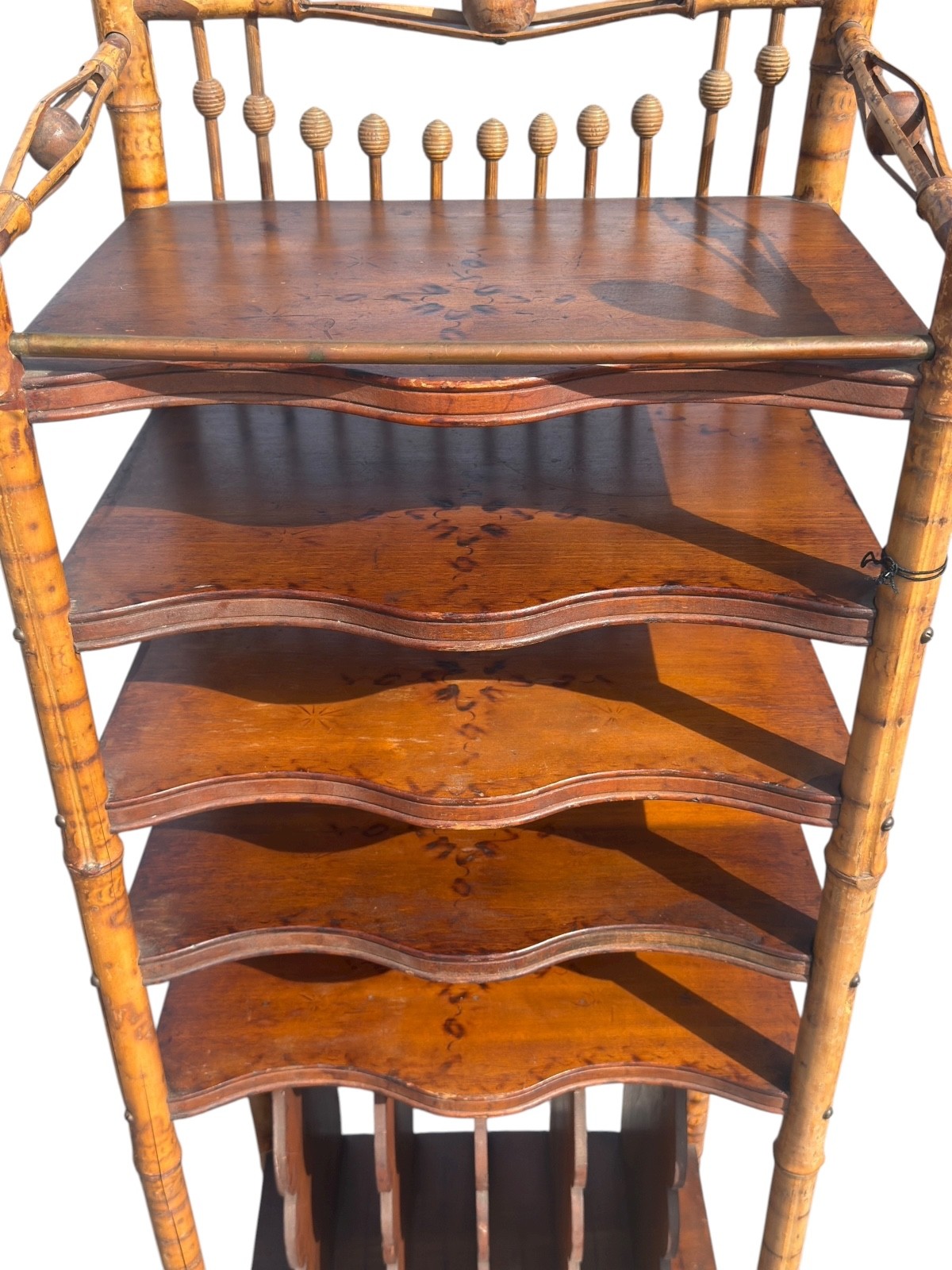 antique victorian stick and ball eastlake bamboo bookshelf magazine rack 1890