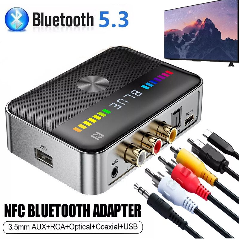 Bluetooth 5.3 Wireless Transmitter Receiver HiFi Audio Music Adapter AUX RCA NFC