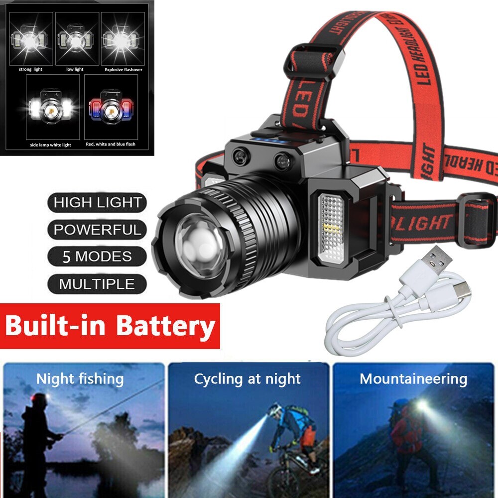 Powerful LED flashlight head USB charging head lamp outdoor flashlight 2 package