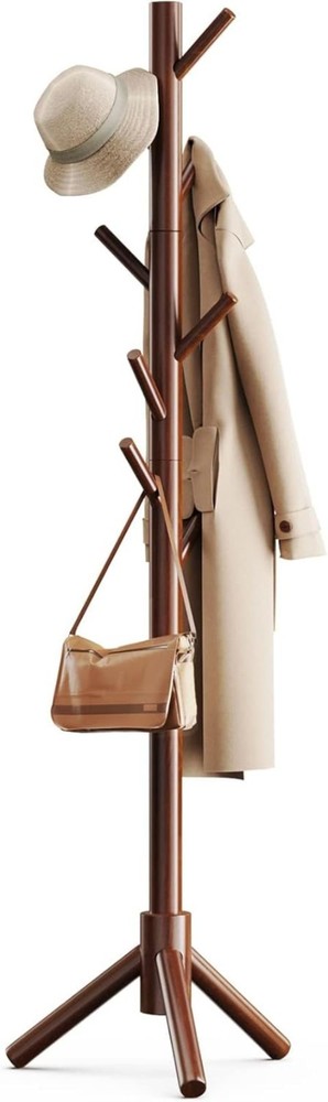 Freestanding Wooden Coat Tree - Stylish Storage Solution with Adjustable Height