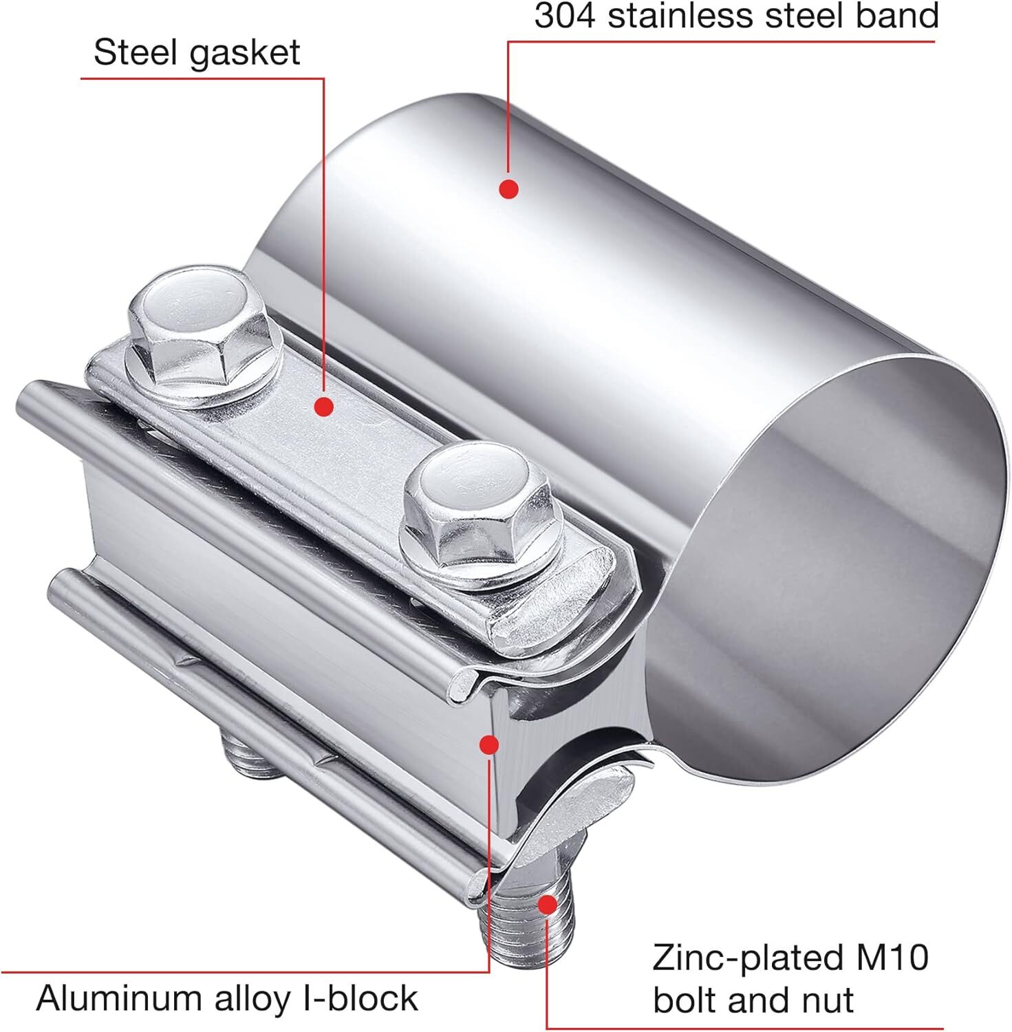 4Pcs 2.5" Exhaust Clamps,2 1/2" Butt Joint Band Clamp Sleeve Coupler Stainless