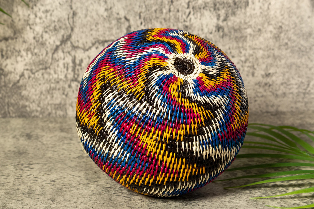Rainbow Lightning Flash Woven Basket With Top