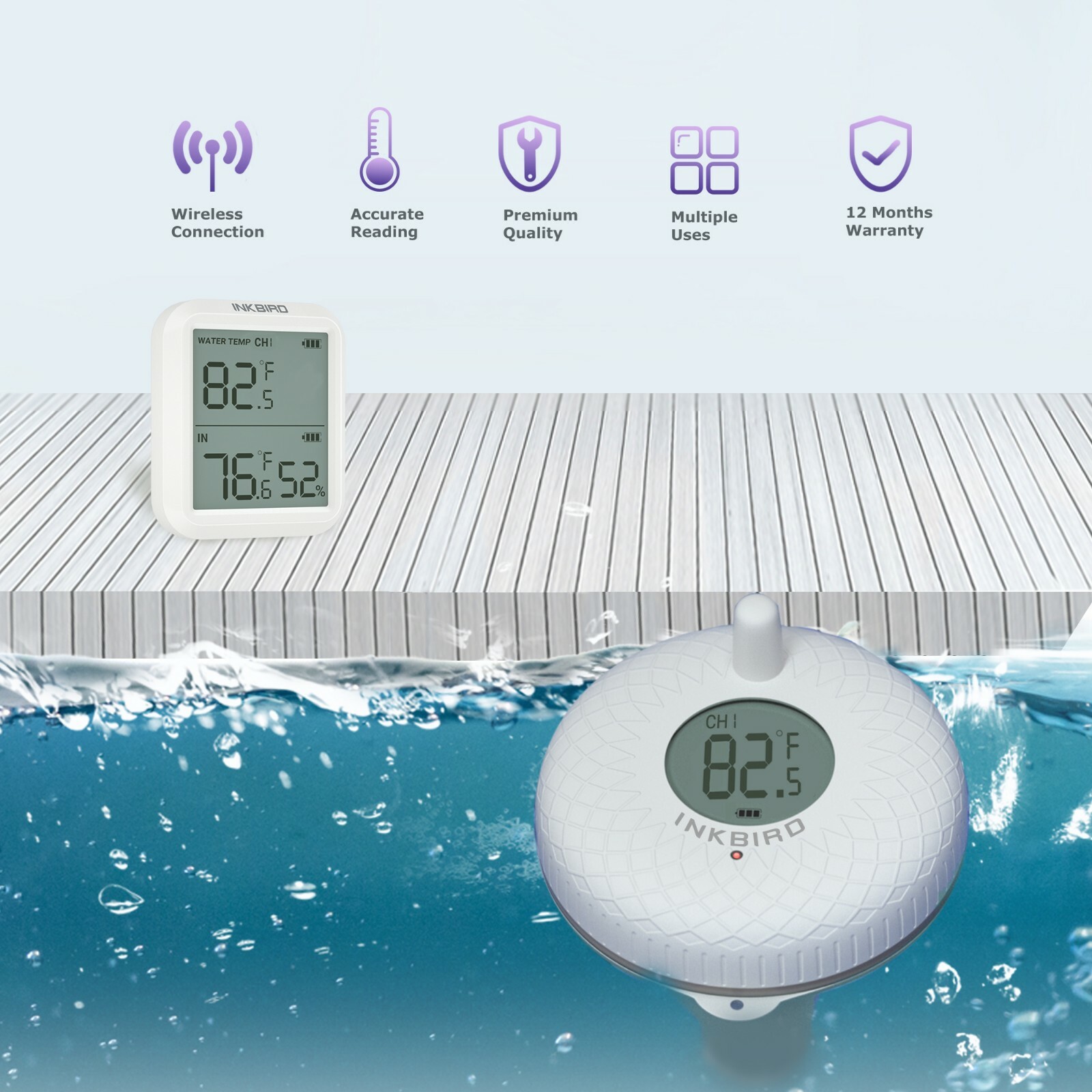 Inkbird Wireless Floating Thermometer 300ft Remote Measure Pool Pond Waterproof