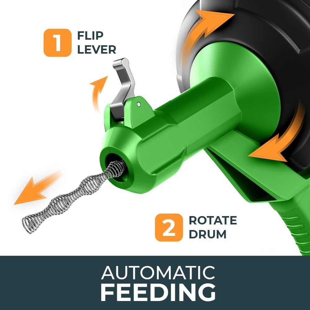 25FT Professional Drain Cleaning Snake - Fast, Eco-Friendly Unblocking Solution