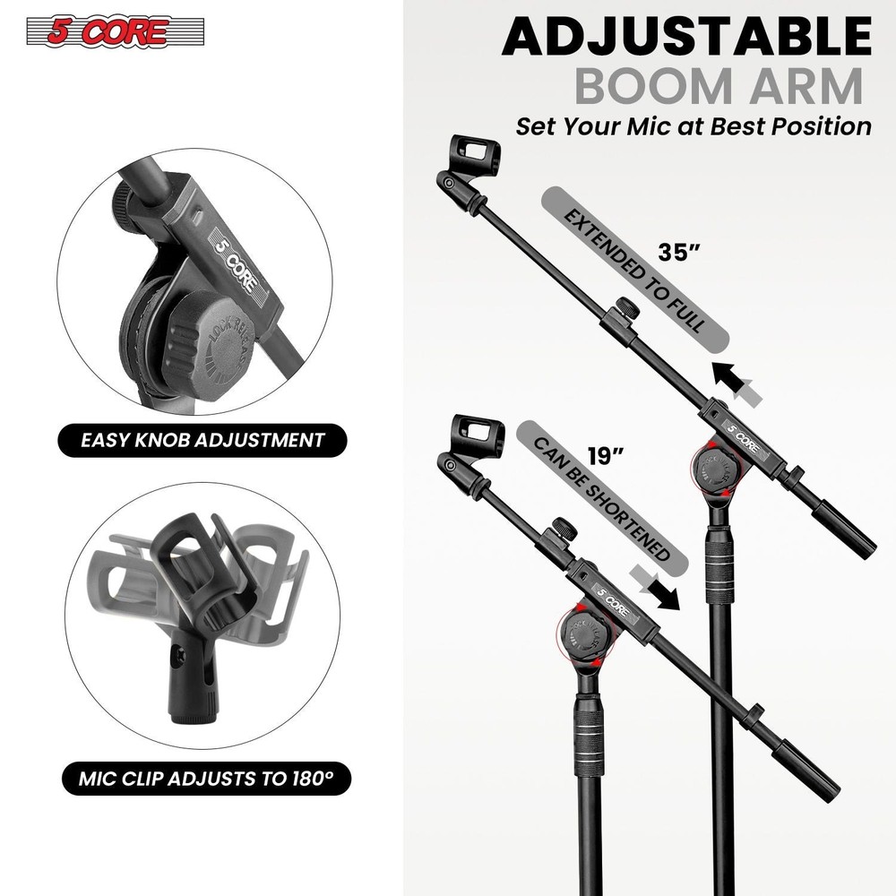 Microphone Stand Floor Height Adjustable w Extending Telescoping Boom Arm