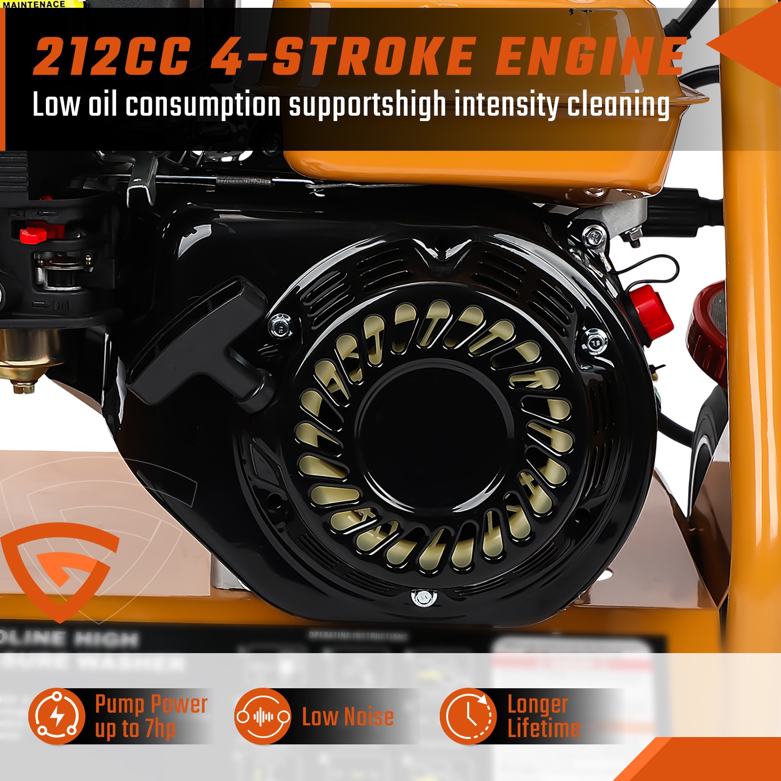 3950 PSI Gas Pressure Washer 5 Nozzles Gas Powered Washer 7HP 2.6 GPM 212cc