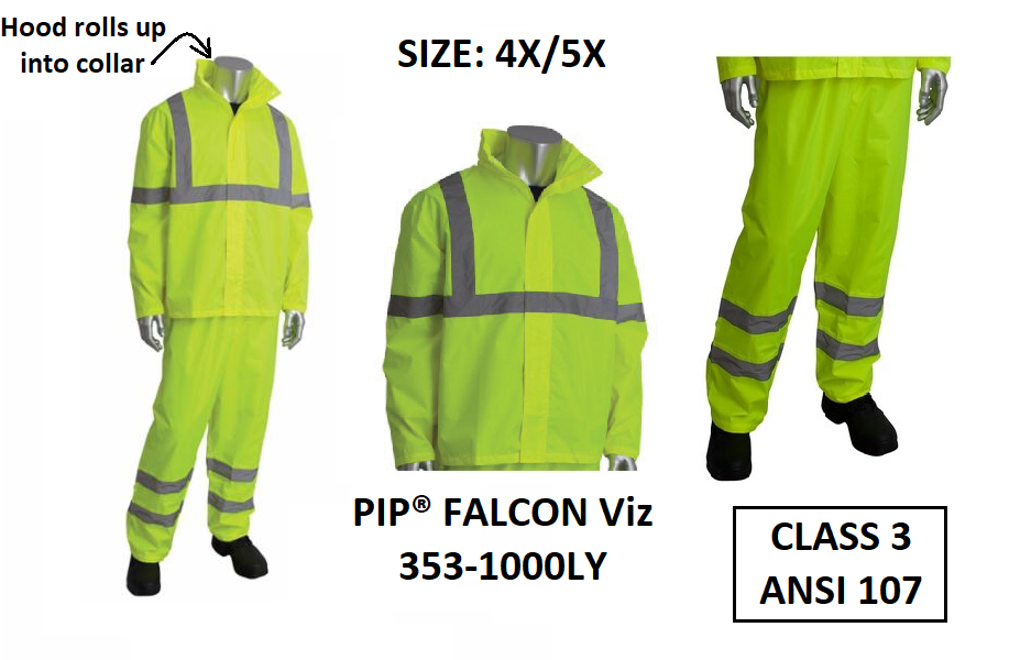 4X-5X Hi Vis Rain Suit Reflective Stripes Waterproof w/ Hood ANSI 107 Class 3 HR