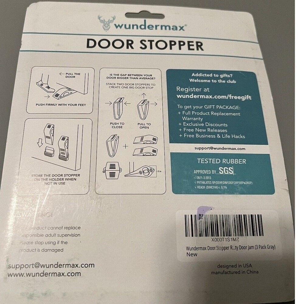 Wundermax Door Stoppers - 3 Rubber Security Wedges - New