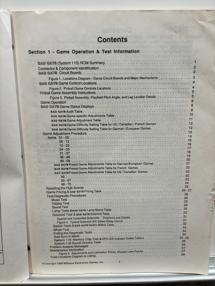 ORIGINAL-WILLIAMS-BAD CATS-OPERATION MANUAL-OPERATORS HANDBOOK