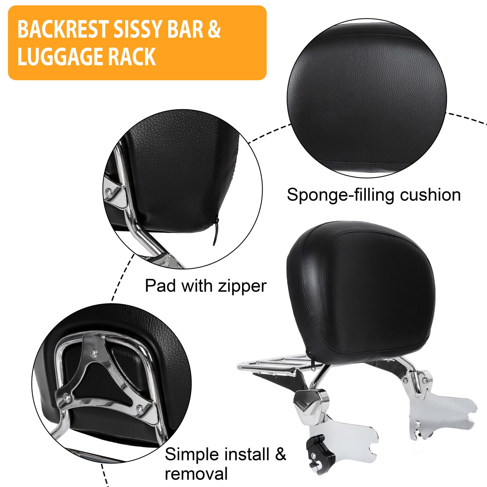 For 94-08 Harley Road King Electra Glide Detachable Sissy Bar Backrest With Rack