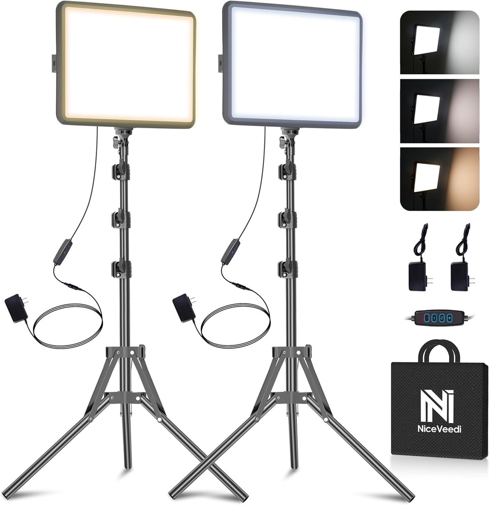 Professional 2-Pack LED Video Light Kit with Adjustable Tripod for Creators