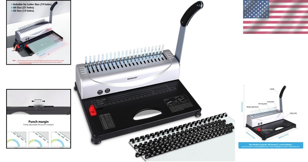 Metal Comb Binding Machine with Includes Comb Spines for A4, A5, Letter Papers