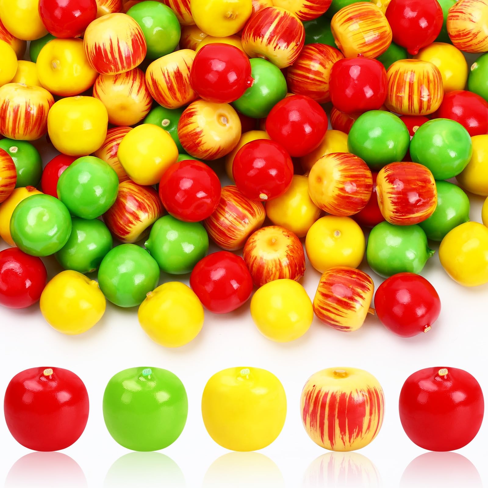 JUNEBRUSHS 120 Pcs Foam Apples, Artificial Mini Apples 0.8 inch, Multicolor