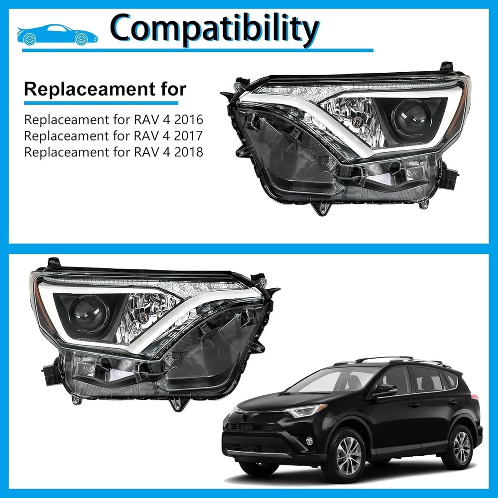Left & Right Headlamps Assembly Replacement for 2016 2017 2018 Rav4