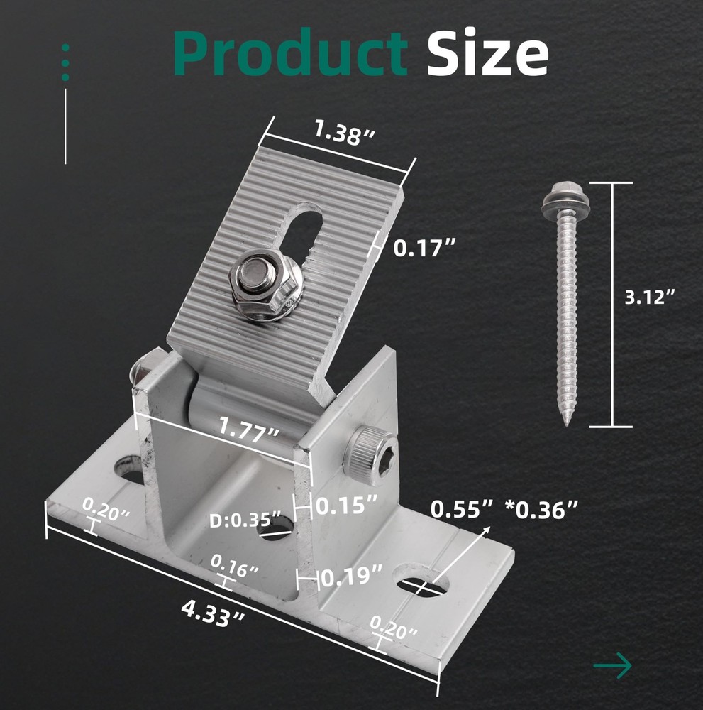 4 Pack Adjustable Solar Panel Tilt Mount Bracket Base, Tilt Angle 10°-60